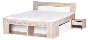 Manželská postel 140 cm Melinne 08 (dub sonoma 3D + bílá) (s úl. prostorem a noč. stolky). 1068191