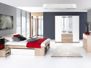 Manželská postel 160 cm Melinne 09 (dub sonoma 3D + bílá) (s úl. prostorem a noč. stolky). 1068192