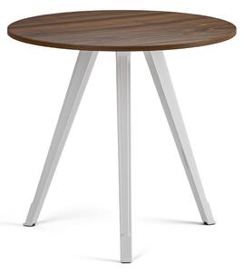 Konferenční stůl PRIMO ZEN, průměr 80 cm, bílá podnož, ořech