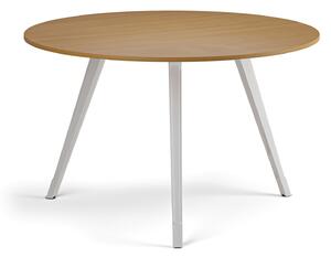 Konferenční stůl PRIMO ZEN, průměr 120 cm, bílá podnož, buk