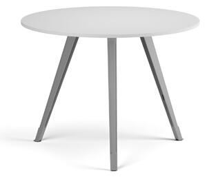 Konferenční stůl PRIMO ZEN, průměr 100 cm, šedostříbrná podnož, bílá
