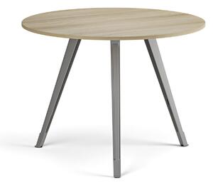 Konferenční stůl PRIMO ZEN, průměr 100 cm, šedostříbrná podnož, dub přírodní