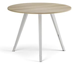 Konferenční stůl PRIMO ZEN, průměr 100 cm, bílá podnož, dub přírodní