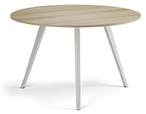 Konferenční stůl PRIMO ZEN, průměr 120 cm, bílá podnož, dub přírodní