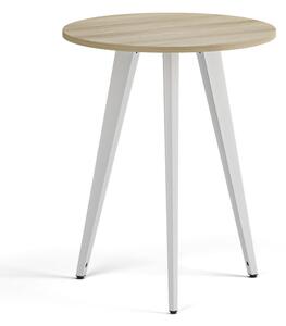 Konferenční stůl PRIMO VIBE, průměr 60 cm, bílá podnož, dub přírodní