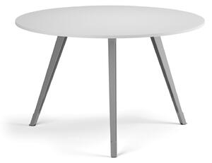 Konferenční stůl PRIMO ZEN, průměr 120 cm, šedostříbrná podnož, bílá
