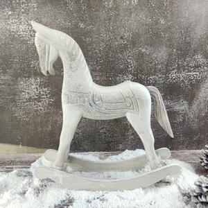 Dřevěný houpací koník dekorační- bílý s patinou- 34cm