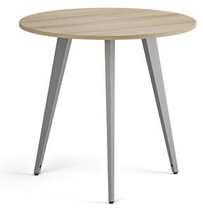Konferenční stůl PRIMO VIBE, průměr 80 cm, šedostříbrná podnož, dub přírodní
