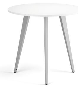 Konferenční stůl PRIMO VIBE, průměr 80 cm, šedostříbrná podnož, bílá