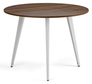 Konferenční stůl PRIMO VIBE, průměr 100 cm, bílá podnož, ořech