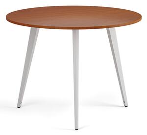 Konferenční stůl PRIMO VIBE, průměr 100 cm, bílá podnož, třešeň
