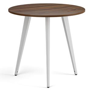 Konferenční stůl PRIMO VIBE, průměr 80 cm, bílá podnož, ořech