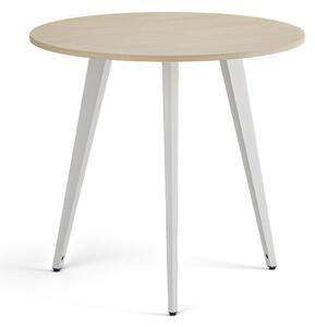 Konferenční stůl PRIMO VIBE, průměr 80 cm, bílá podnož, bříza