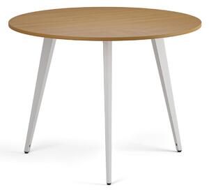 Konferenční stůl PRIMO VIBE, průměr 100 cm, bílá podnož, buk