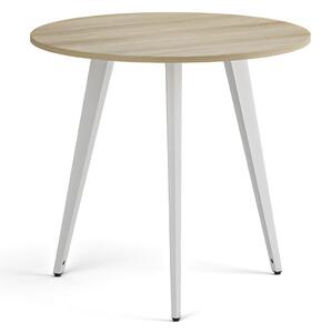 Konferenční stůl PRIMO VIBE, průměr 80 cm, bílá podnož, dub přírodní