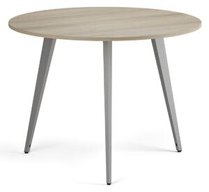Konferenční stůl PRIMO VIBE, průměr 100 cm, šedostříbrná podnož, dub přírodní