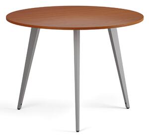 Konferenční stůl PRIMO VIBE, průměr 100 cm, šedostříbrná podnož, třešeň