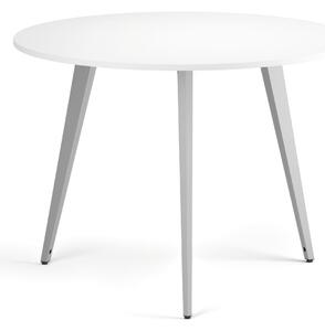 Konferenční stůl PRIMO VIBE, průměr 100 cm, šedostříbrná podnož, bílá
