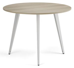 Konferenční stůl PRIMO VIBE, průměr 100 cm, bílá podnož, dub přírodní