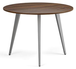 Konferenční stůl PRIMO VIBE, průměr 100 cm, šedostříbrná podnož, ořech