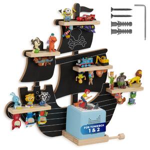 Tectake Nástěnná police MyLittleStory Pirate, pojme až 40 Tonies - černá