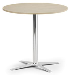 Konferenční stolek AURA, průměr 80 cm, chrom podnož, bříza