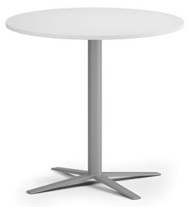 Konferenční stolek AURA, průměr 80 cm, šedostříbrná podnož, bílá