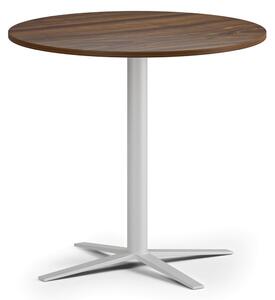 Konferenční stolek AURA, průměr 80 cm, bílá podnož, ořech