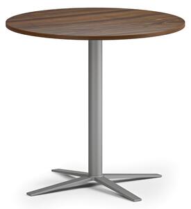 Konferenční stolek AURA, průměr 80 cm, šedostříbrná podnož, ořech