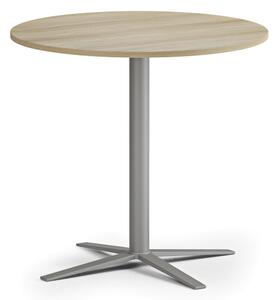 Konferenční stolek AURA, průměr 80 cm, šedostříbrná podnož, dub přírodní