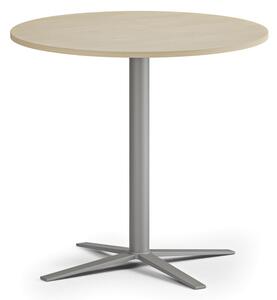 Konferenční stolek AURA, průměr 80 cm, šedostříbrná podnož, bříza
