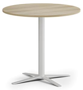 Konferenční stolek AURA, průměr 60 cm, bílá podnož, dub přírodní