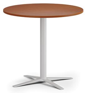 Konferenční stolek AURA, průměr 80 cm, bílá podnož, třešeň