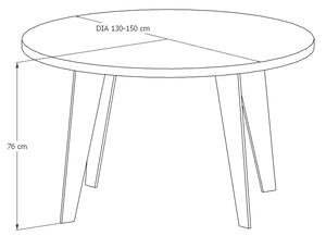 Jídelní stůl Racek Typ a sukovitost dřeva: Dub sukovitý/rustikální (0 Kč), Barva kovových nohou: Černá mat - RAL 9005 (0 Kč), průměr stolu (cm): 130 (cm)