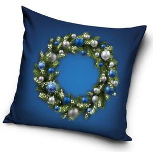 Vánoční povlak na malý polštářek Vánoční věnec modrý. Pro všechny, kdo má rád období Vánoc. Rozměr povlaku je 40x40 cm