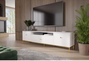 Televizní stolek RTV Mell 180 cm - zlaté nohy Bílá