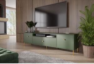 Televizní stolek RTV Mell 180 cm - zlaté nohy Zelená