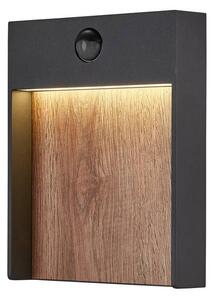 SLV 1002955 Flatt, venkovní nástěnné svítidlo se senzorem, LED 16W 3000/4000K, antracit/imitace dřeva, rozměr 18x23cm, IP65