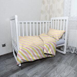 Sablio Mikroplyšové dětské povlečení do postýlky Růžové a žluté pruhy - 100x135 / 40x60