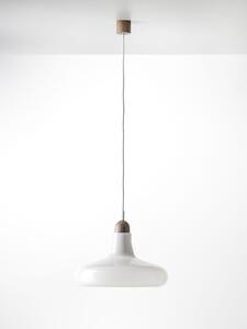 Brokis PC00911_013 Shadows XL, závěsné svítidlo z foukaného skla, lesklé triplexové sklo/ voskovaný dub/ bílý kabel, 5W LED, prům. 39,5cm