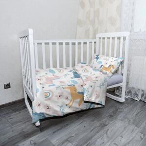 Sablio Mikroplyšové dětské povlečení do postýlky Duhoví jednorožci - 100x135 / 40x60