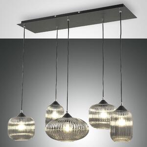 Fabas 3627-48-126 Gillis, závěsné svítidlo z šedého skla, 5x40W E27, délka 90cm