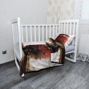 Sablio Mikroplyšové dětské povlečení do postýlky Červený vlak na kolejích - 120x90 / 40x60