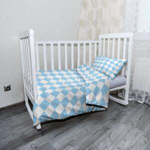 Sablio Mikroplyšové dětské povlečení do postýlky Bílomodré kosočtverce - 100x135 / 40x60