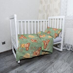 Sablio Mikroplyšové dětské povlečení do postýlky Roztomilé opičky - 120x90 / 40x60