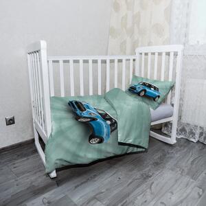 Sablio Mikroplyšové dětské povlečení do postýlky Mini sedan Zelené pozadí - 120x90 / 40x60