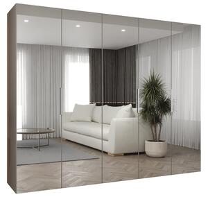 Šatní zrcadlová skříň MARBELLA 3, otočné dveře, tyč, 250×202×52, kašmír / kašmírové