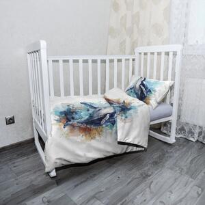 Sablio Dětské povlečení do postýlky Akvarelová velryba - 120x90 / 40x60