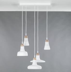 Brokis PC00931_034 Shadows set rectangular small, závěsné svítidlo z foukaného skla, matně bílé sklo/surový dub/bílý kabel, 5x5W LED, 60x36cm