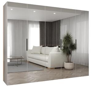 Šatní zrcadlová skříň MARBELLA 3, otočné dveře, tyč, 250×202×52, bílá mat / černé